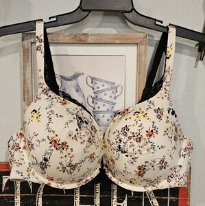 Floral Print Cream Bra